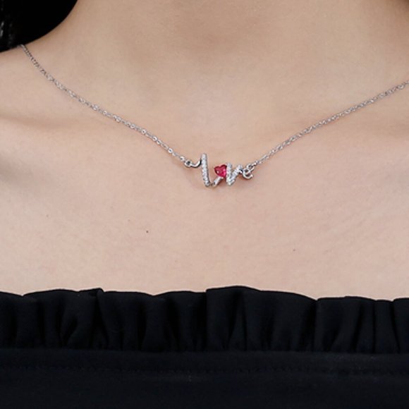 Heart Zircon Brass Necklace For Women - Picture 3 of 5